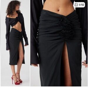 Atoir Black Midi Skirt with Rosette Detail